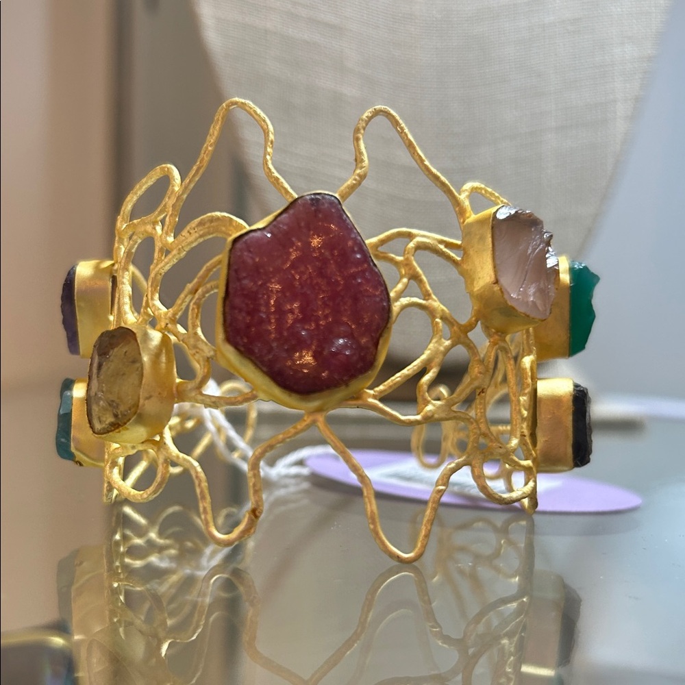Gold and Multicolor Gemstone Bracelet